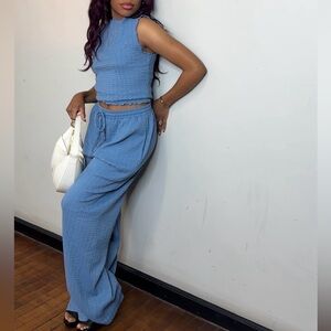 Good Luck Gem Blue Textured Jumpsuit Set